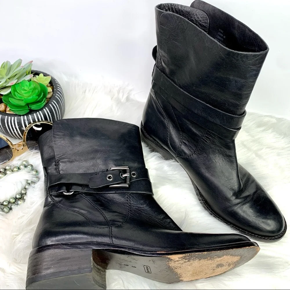 COACH Downtown Chic Luxury Minimalist Black Leather Jesika Moto Boot, 9B